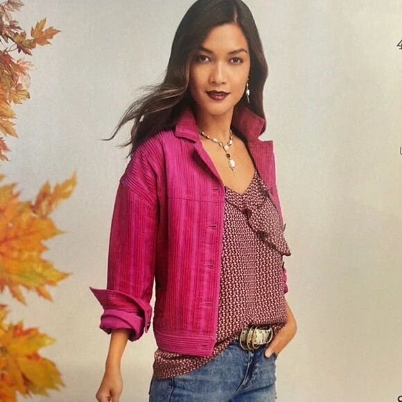 CABI 4124 CHEEKY TOPPER PINK CORDUROY BUTTON DOWN JACKET XS NWOT - Picture 2 of 11